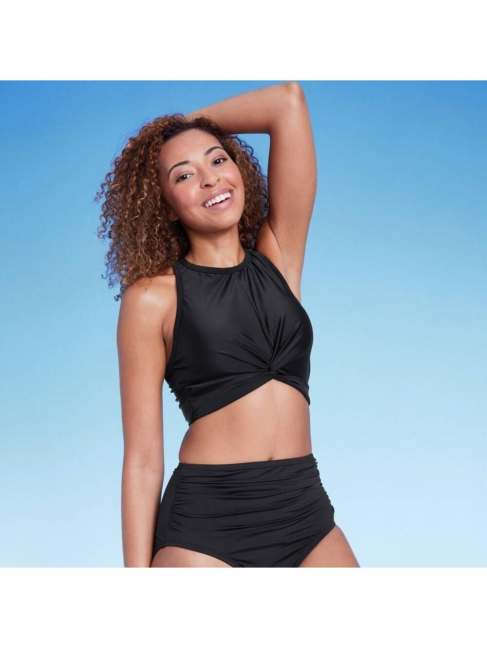 A7. Women's High Neck Twist-Front Bikini Top - Shade & Shore™ Black M